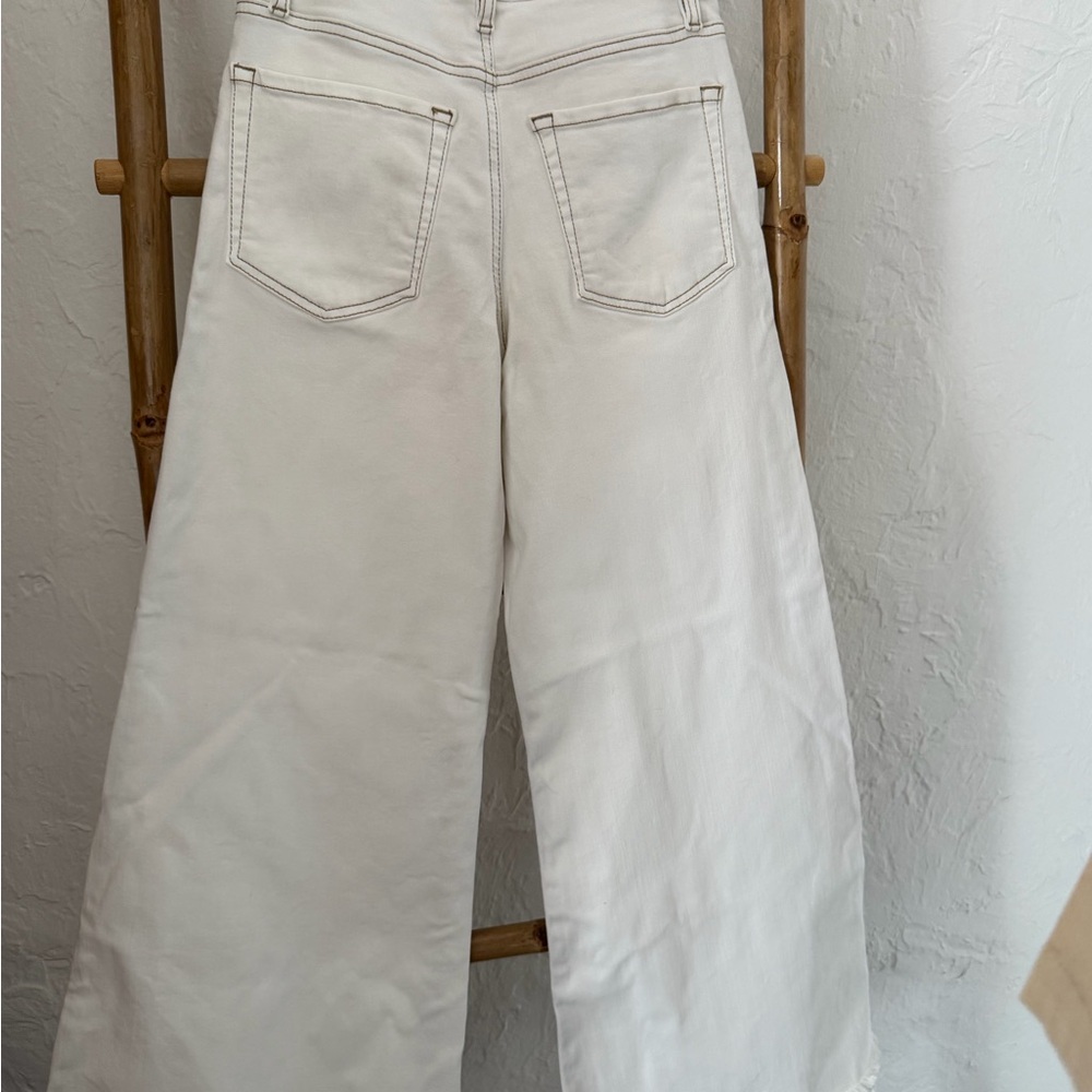 Frame Denim Ivory Le Palazzo Crop Raw Hem Wide Leg Jeans - Picture 4 of 7